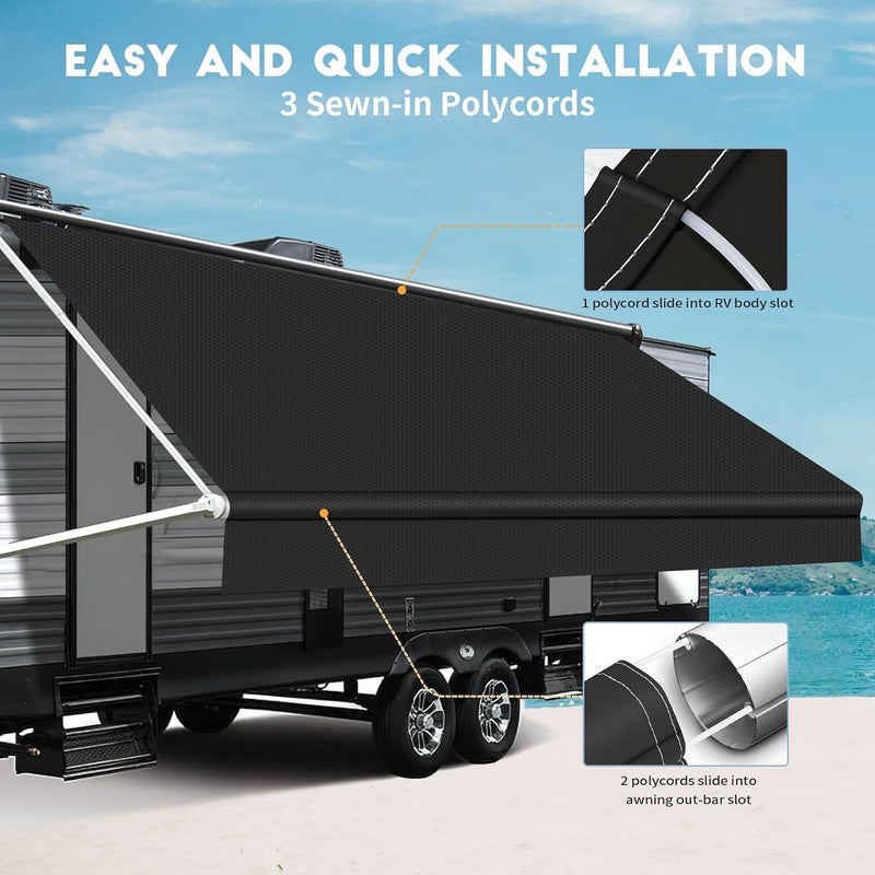 Somokg Heavy Duty RV Awning Fabric Replacement - 19.5oz Vinyl Camper Awning - Waterproof & UV-Resistant - Universal Canopy for Camper, Trailer and Motorhome (11FT(Fabric 10'2"), Solid Black) - Image 5
